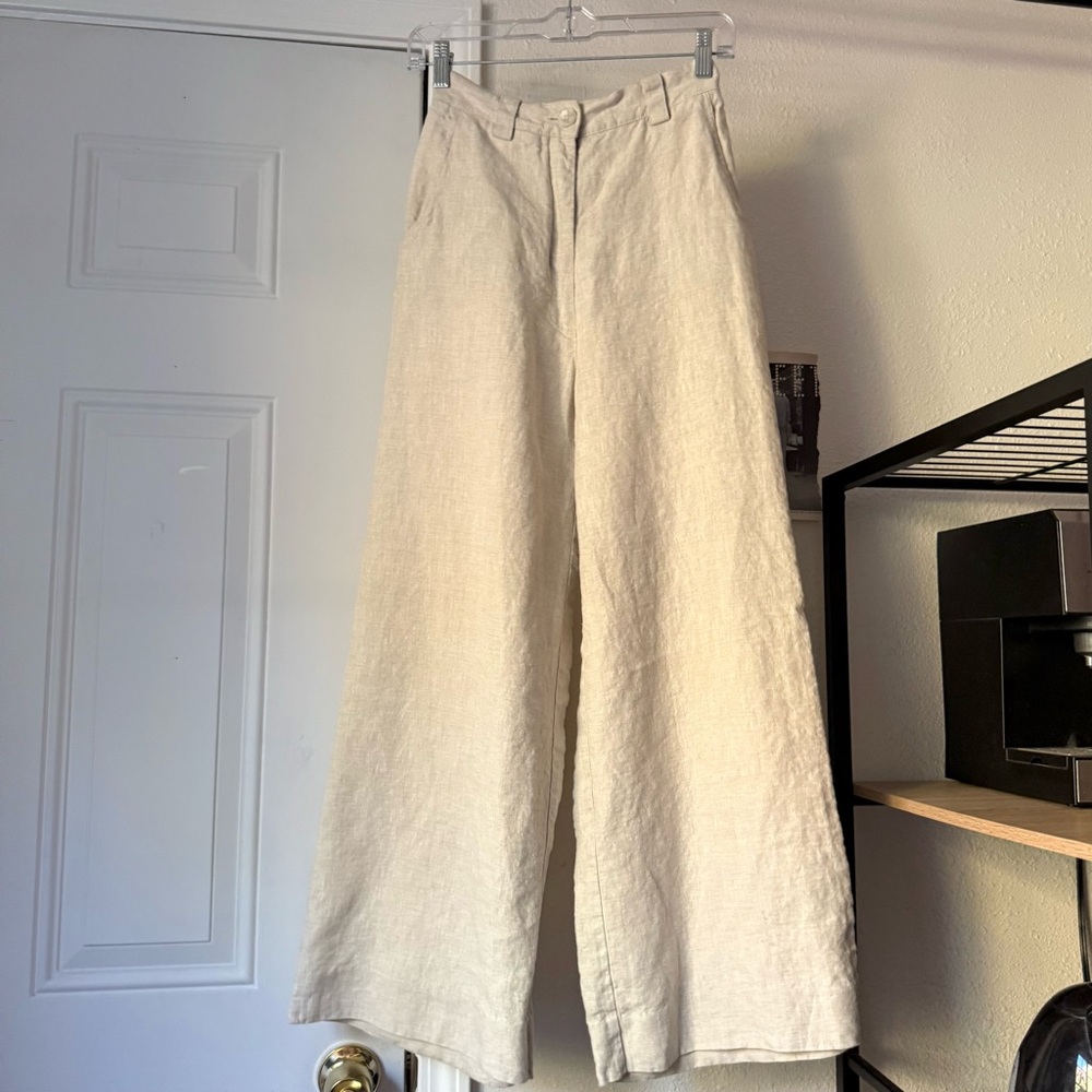 CAVES COLLECT ivory cream linen high rise wide leg pants